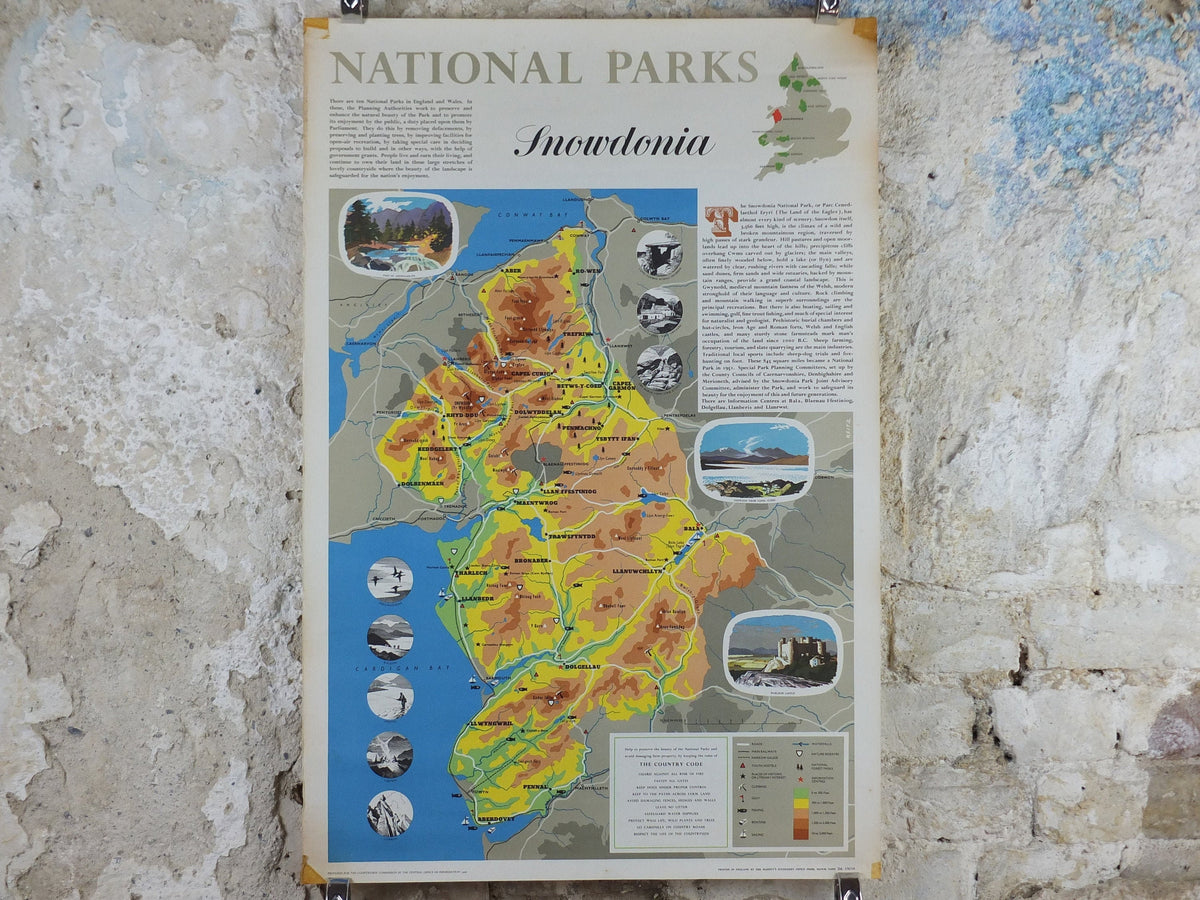 1968 Snowdonia Poster, National Parks, Mt Snowdon, Land of the Eagles, Travel and Tourism, walking trail, wall art decor