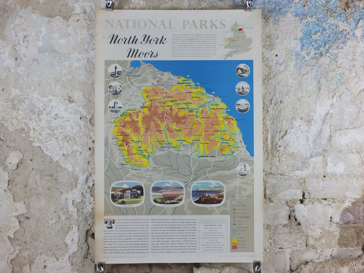 1970 North York Moors Poster, National Parks, Yorkshire, Cleveland Way, Carlton Bank, Travel and Tourism, walking trail, wall art decor