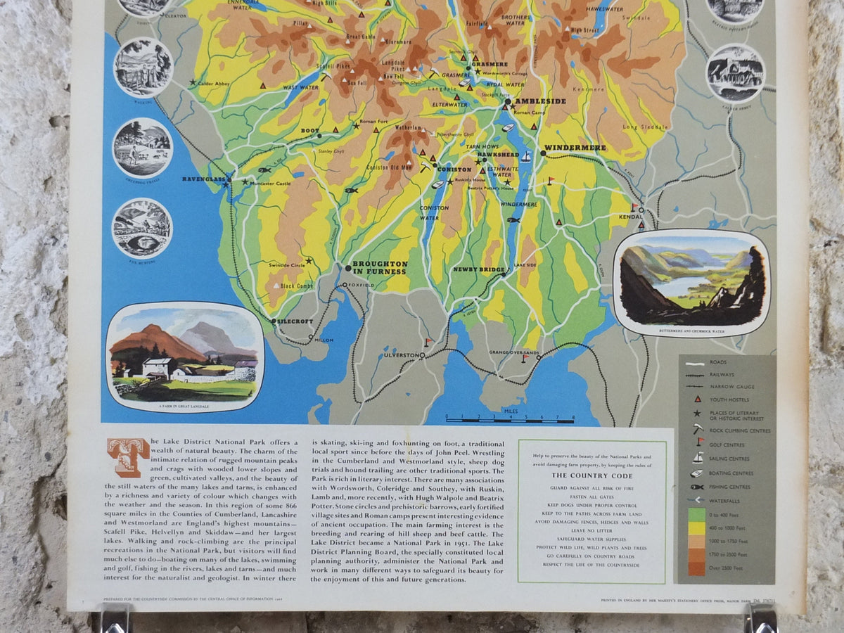 1968 Lake District Poster, National Parks, Cumbria, Scarfell Pike, Windermere, Wordsworth, Travel and Tourism, walking trail, wall art decor