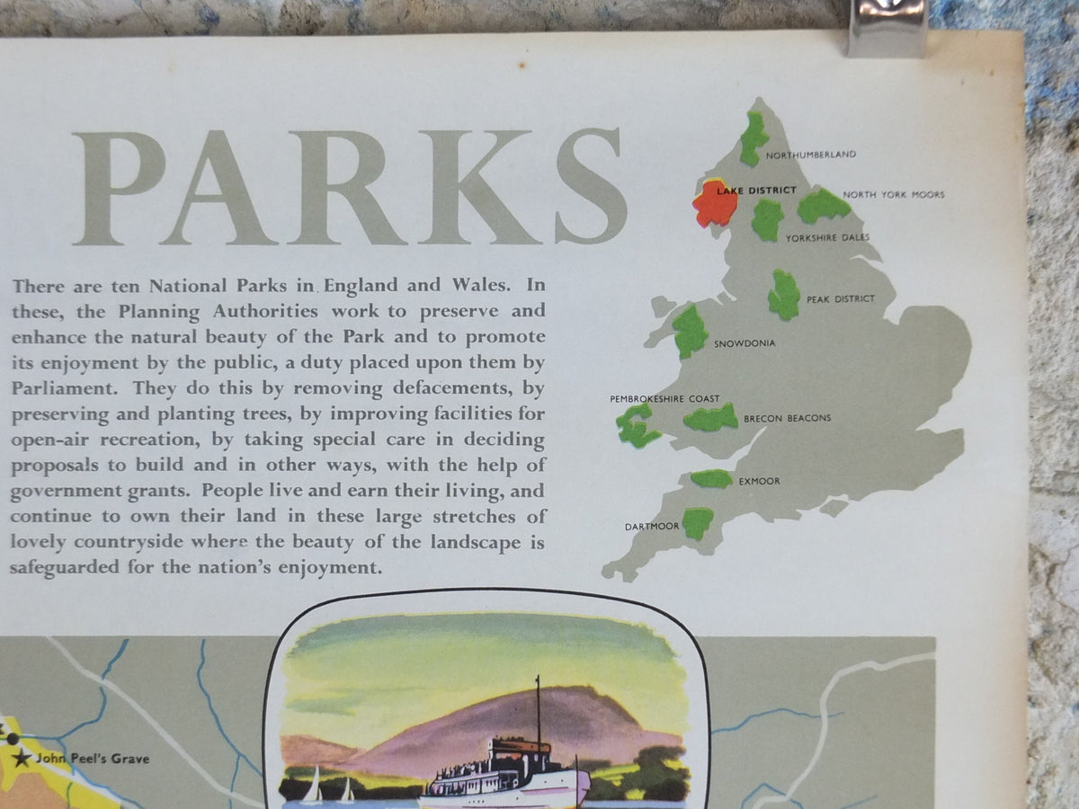 1968 Lake District Poster, National Parks, Cumbria, Scarfell Pike, Windermere, Wordsworth, Travel and Tourism, walking trail, wall art decor