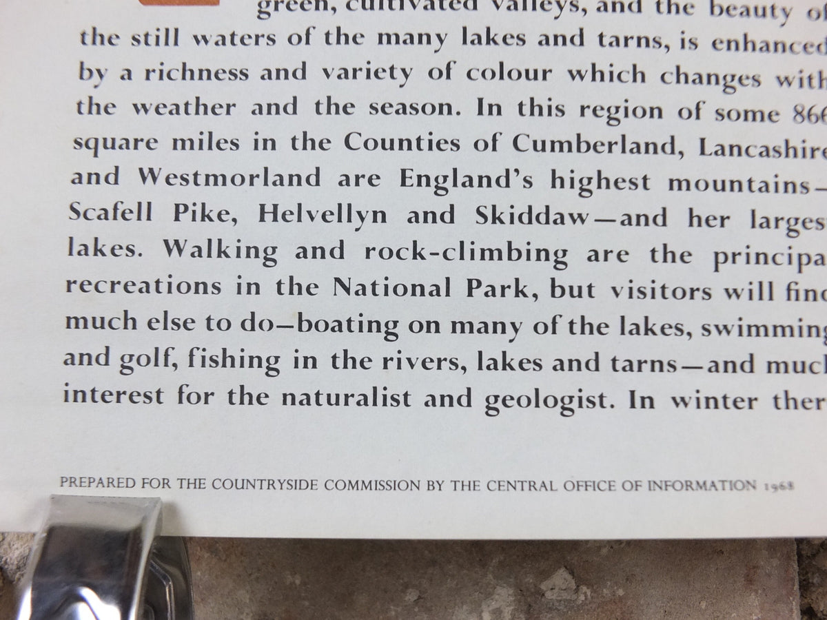 1968 Lake District Poster, National Parks, Cumbria, Scarfell Pike, Windermere, Wordsworth, Travel and Tourism, walking trail, wall art decor