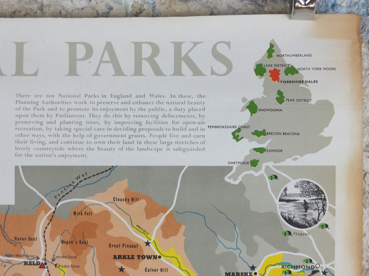 1968 Yorkshire Dales Poster, National Parks, The Pennines, Hawes, Bolton Abbey, Ridings, Travel and Tourism, walking trail, wall art decor