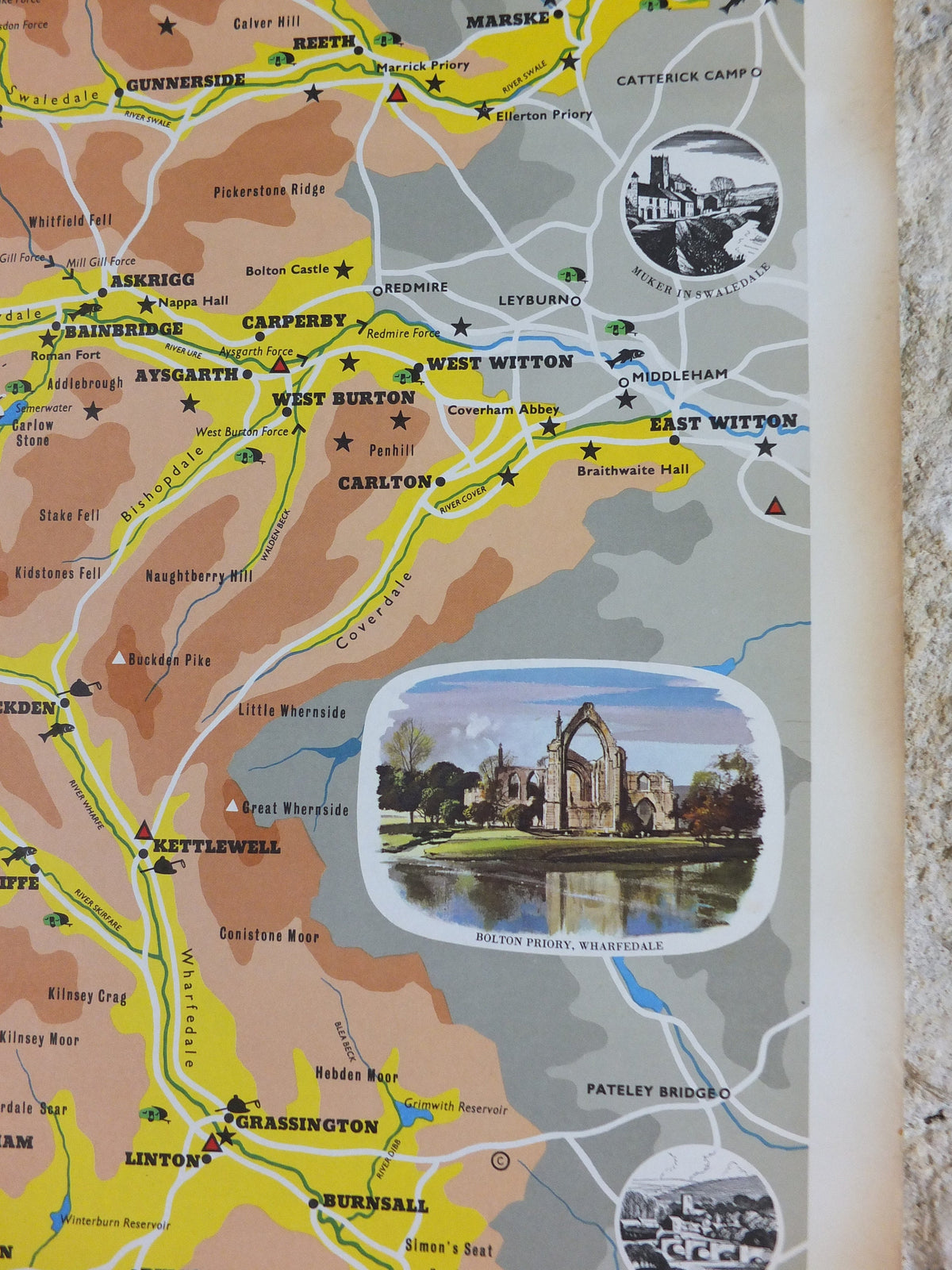 1968 Yorkshire Dales Poster, National Parks, The Pennines, Hawes, Bolton Abbey, Ridings, Travel and Tourism, walking trail, wall art decor