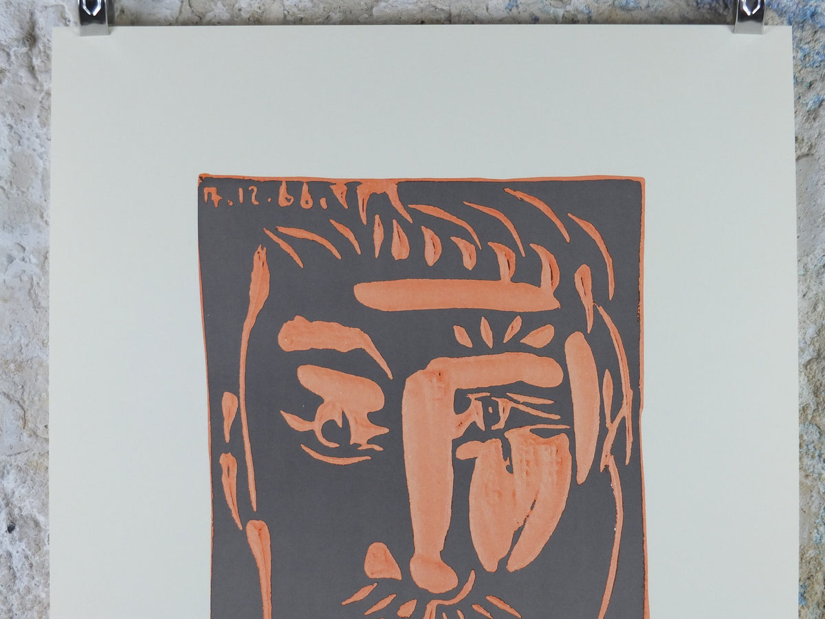 1977 Pablo Picasso Poster, Visage d'homme, Late Period Neo-Expressionism, amazing condition, Spanish painter, wall art, 1970s