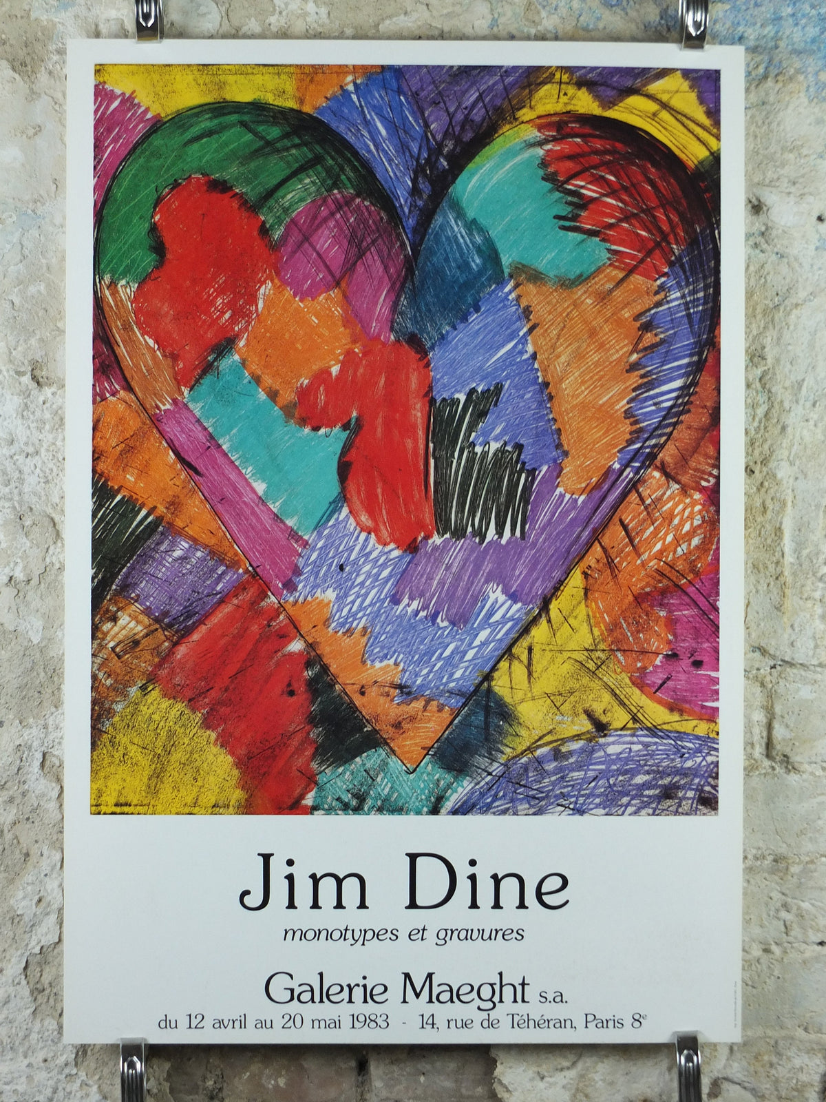 1983 Jim Dine Poster, Heart, Galerie Maeght, amazing condition, Pop Art and Neo Dada, gallery exhibition, wall art decor