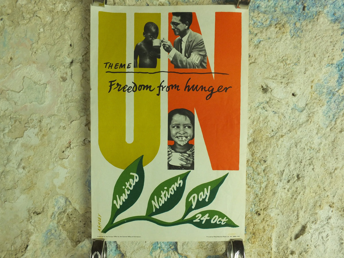 Original Vintage United Nations Poster Freedom from Hunger United Nations Day 24 October Ashley starve starvation print wall art 1960s