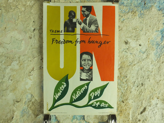 Original Vintage United Nations Poster Freedom from Hunger United Nations Day 24 October Ashley starve starvation print wall art 1960s
