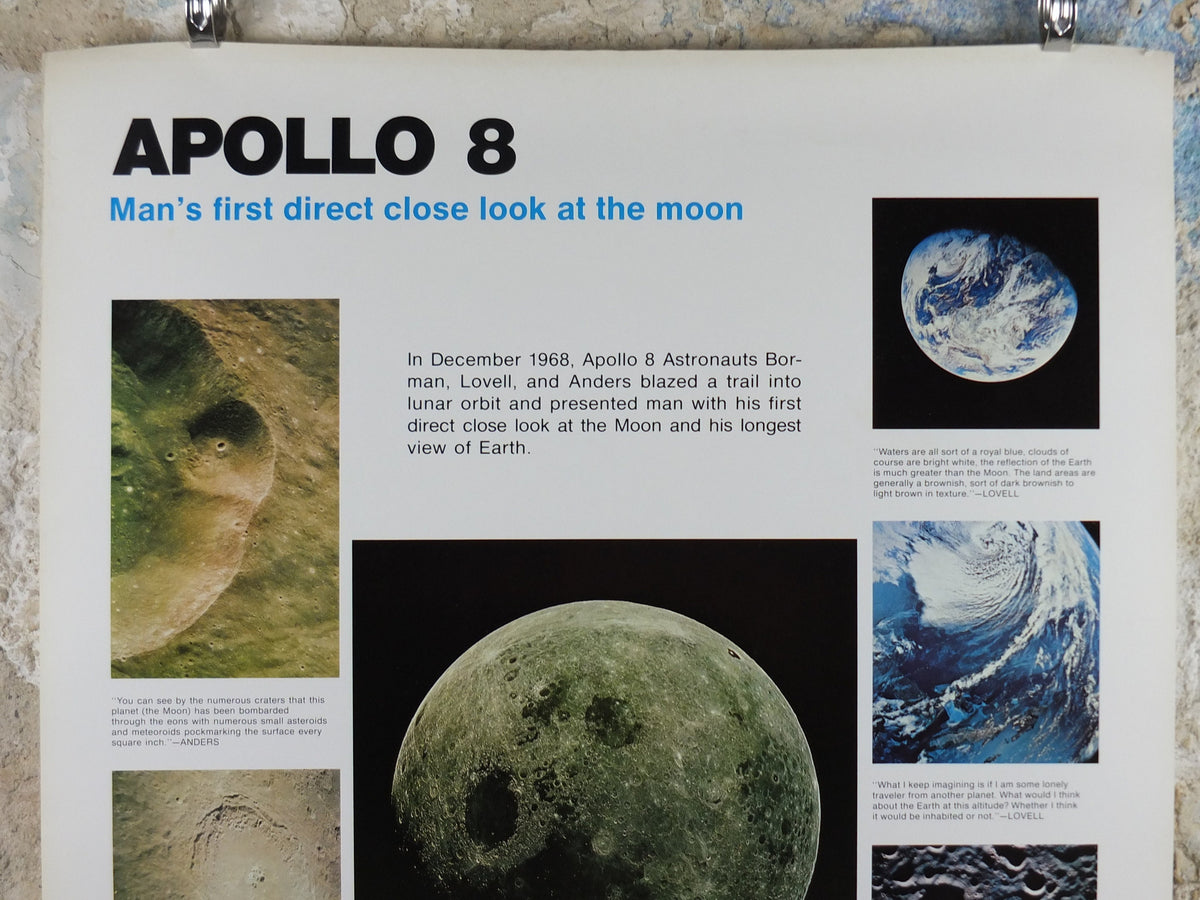 1969 NASA Apollo 8 Poster, Man's first direct close look at the Moon, Apollo Program, ISS laboratory, wall art decor