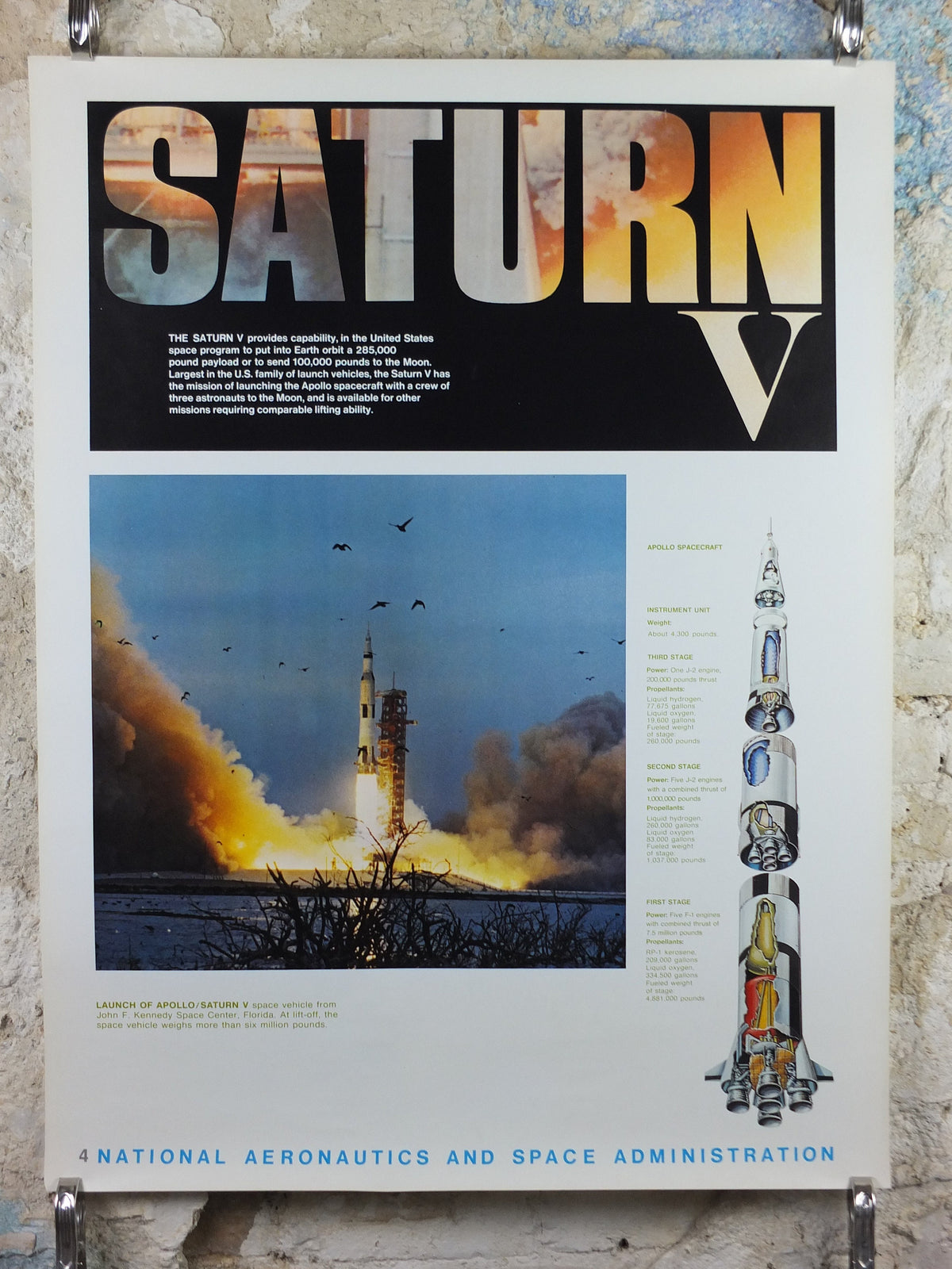 1969 NASA Apollo Saturn V Poster, the launch rocket used in the Moon landings, Apollo Program, Rocketry, wall art decor