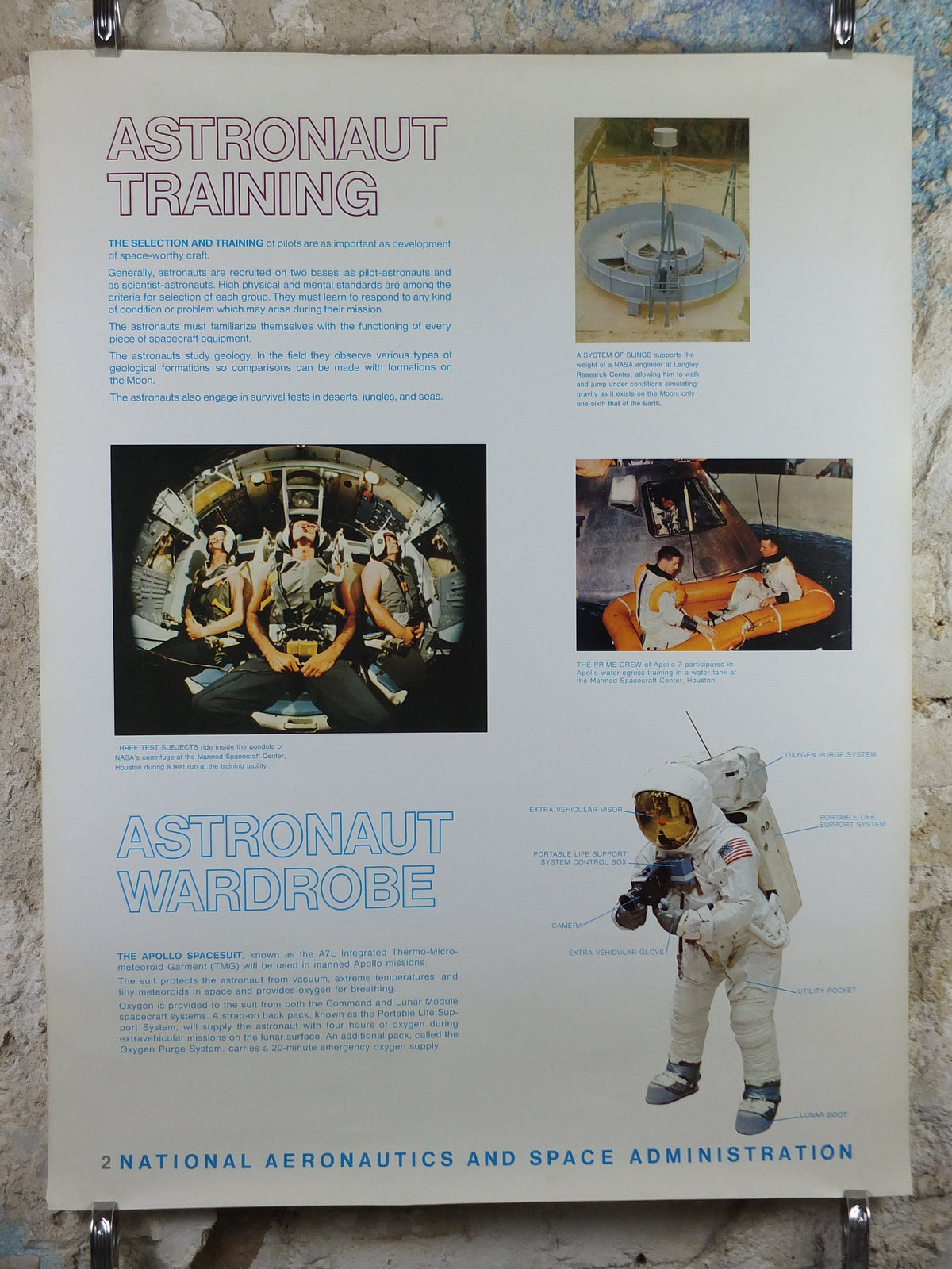 1969 NASA Apollo Astronaut Training Poster, the training and spacesuit required for the Moon landings, Apollo Program, wall art decor