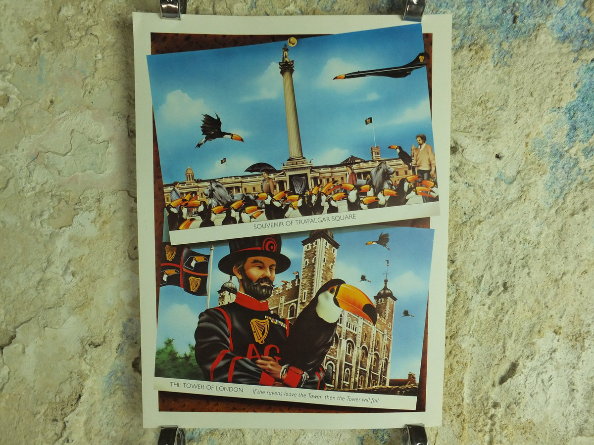 Original Vintage Guinness Toucan Poster, advertising, Tower of London, Trafalgar Square, ale Irish stout beer print wall art retro 1970s