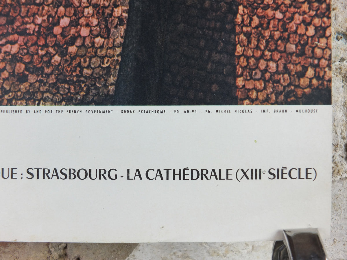 1960s Strasbourg Cathedral France Poster, printed by French Government, travel tourism holiday vacation wall art decor