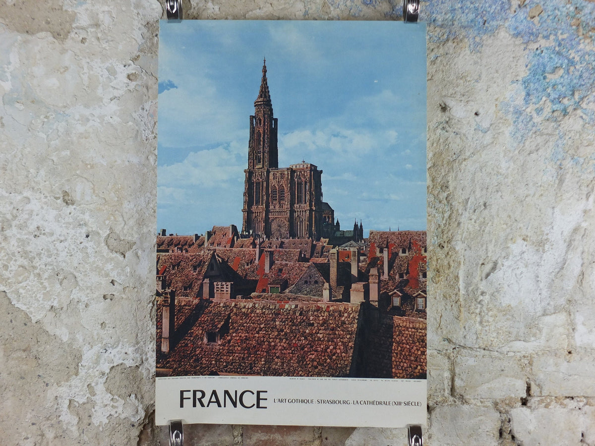 1960s Strasbourg Cathedral France Poster, printed by French Government, travel tourism holiday vacation wall art decor