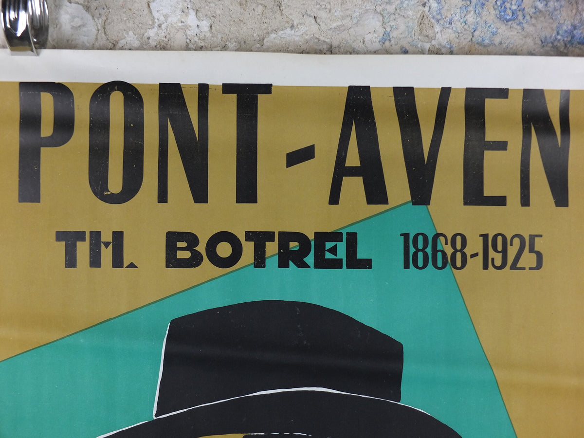 1950s Fete des Fleurs d'Ajoncs Poster, from Pont Avon, an Andre Even poster of Théodore Botrel, French singer and poet, wall art decor