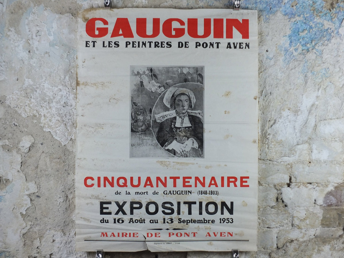 1953 Paul Gauguin Poster, "The Beautiful Angel" from Pont Avon, amazing wear, French post-impressionism painter, wall art decor