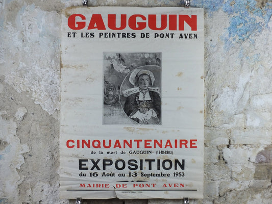 1953 Paul Gauguin Poster, "The Beautiful Angel" from Pont Avon, amazing wear, French post-impressionism painter, wall art decor
