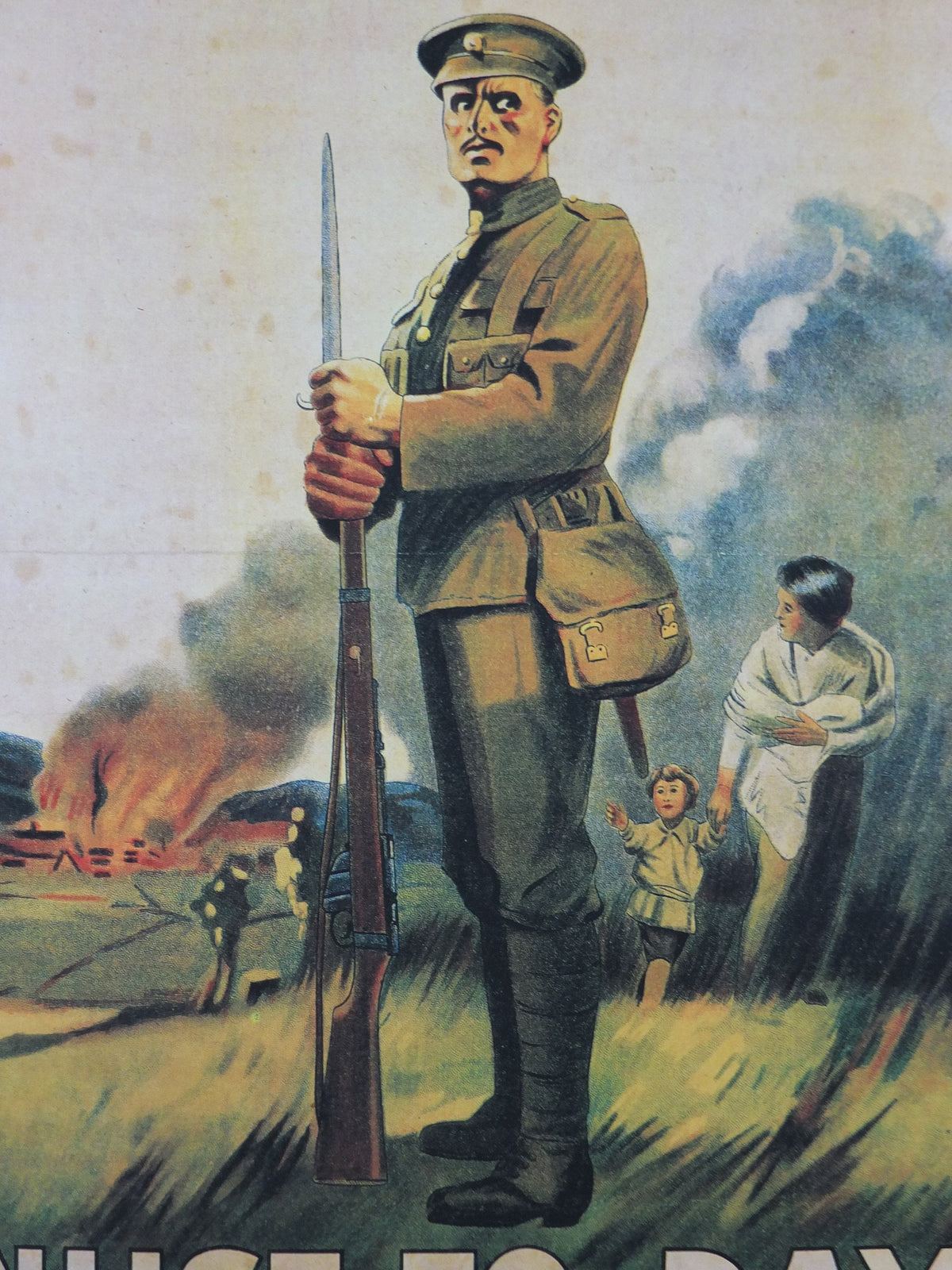 WW1 British Recruitment Poster, Remember Belgium, Enlist Today! 1970s or 1980s reprint, soldier marching off to war, print wall art decor