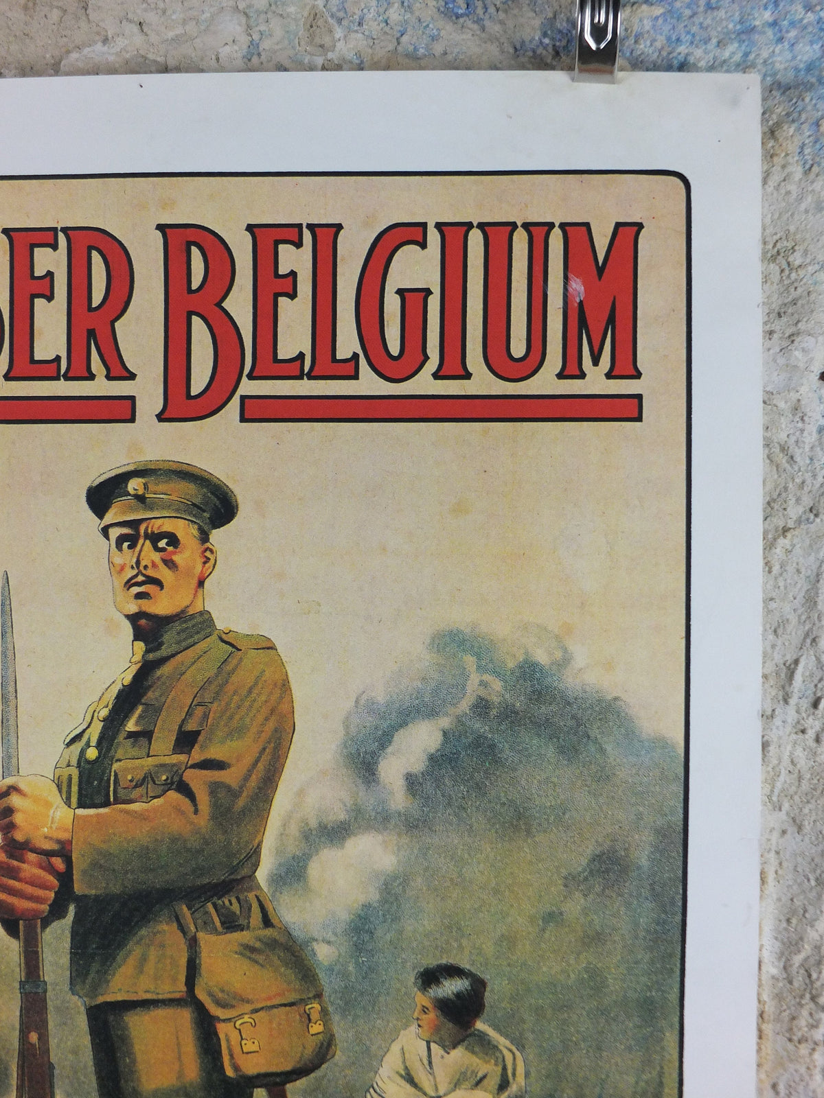 WW1 British Recruitment Poster, Remember Belgium, Enlist Today! 1970s or 1980s reprint, soldier marching off to war, print wall art decor