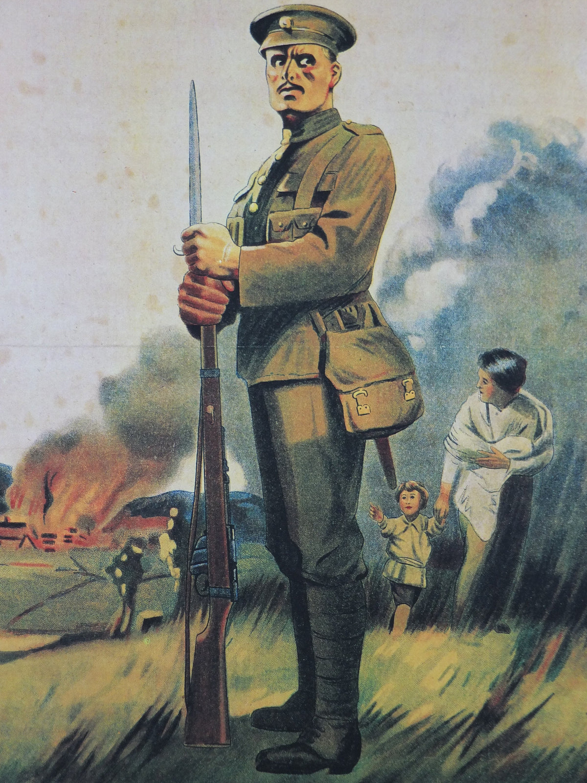 WW1 British Recruitment Poster, Remember Belgium, Enlist Today! 1970s or 1980s reprint, soldier marching off to war, print wall art decor