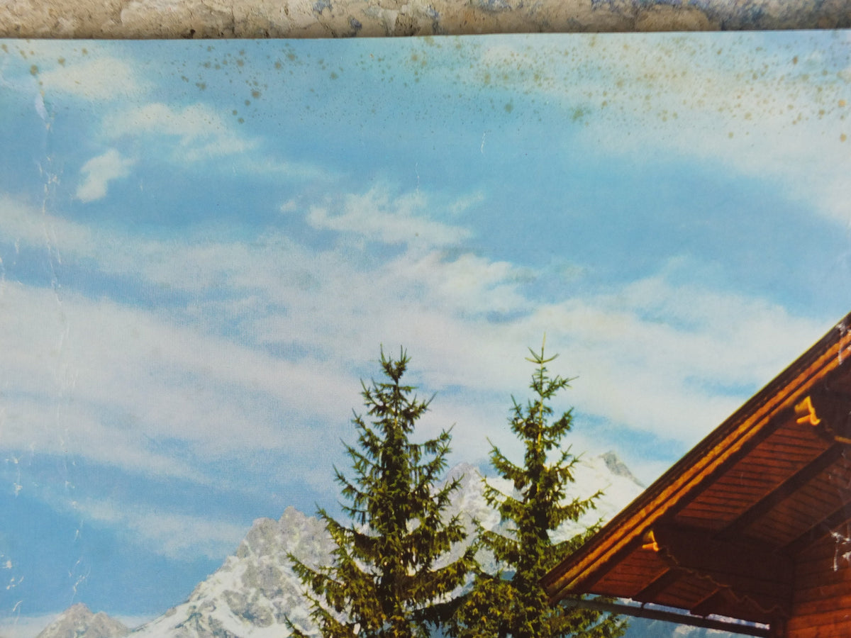 St Johann Austrian Ski Resort Poster, Tyrol, Wilder Kaiser mountains, Kitzbüheler Horn, travel tourism skiing, wall art decor, 1970s