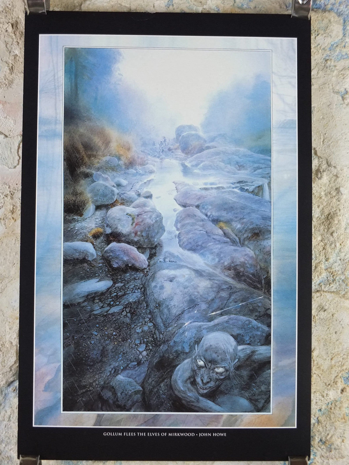 Vintage Gollum flees the elves of Mirkwood by John Howe Poster, Tolkien, Lord of the Rings, illustration print, wall art decor