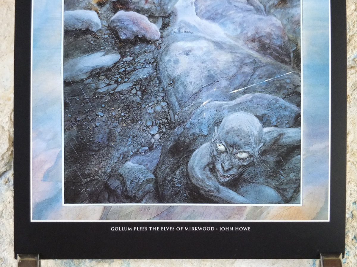 Vintage Gollum flees the elves of Mirkwood by John Howe Poster, Tolkien, Lord of the Rings, illustration print, wall art decor