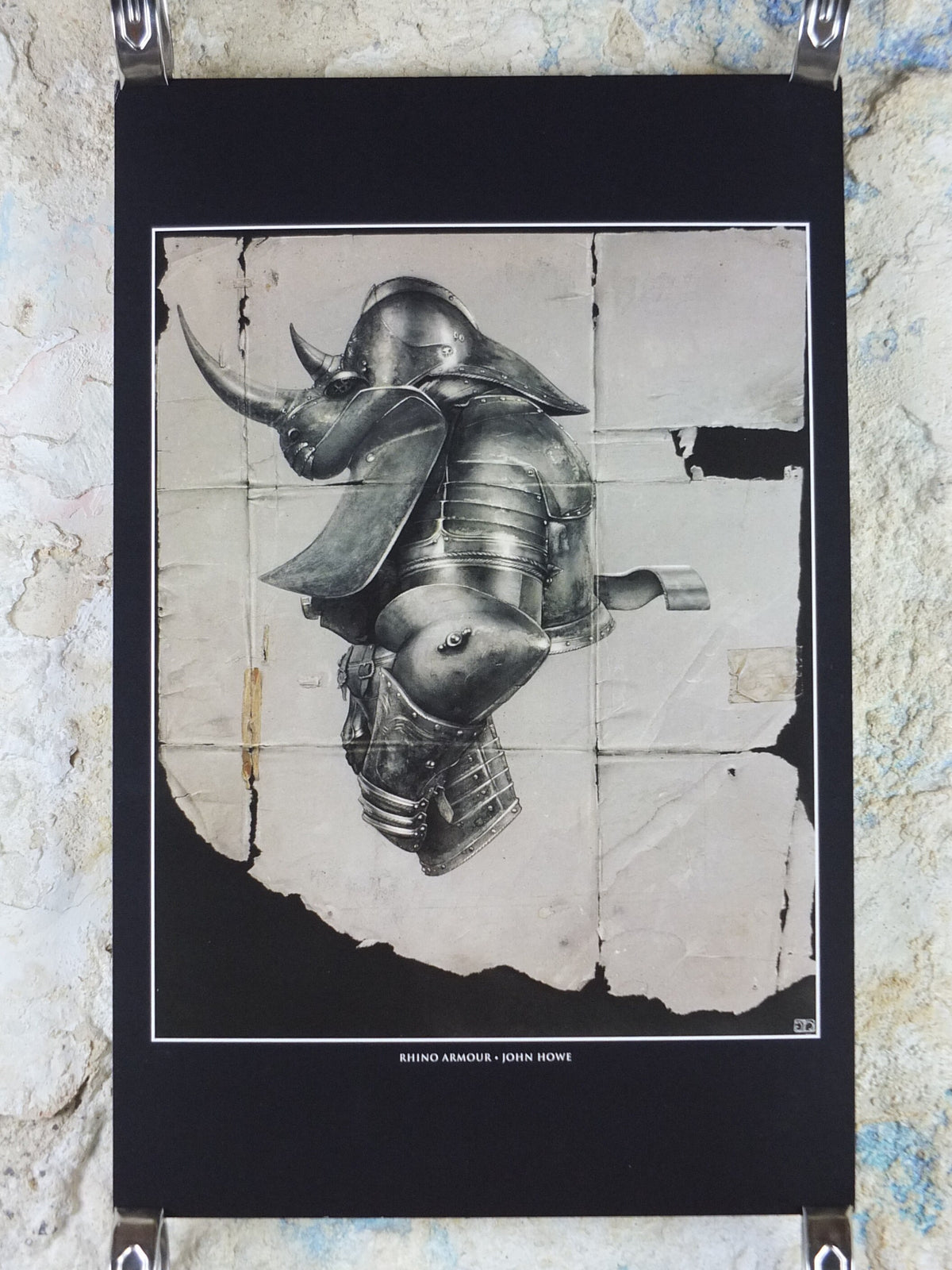 Vintage Rhino Armour by John Howe Poster, Fantasy, Rhinoceros, illustration print, wall art decor