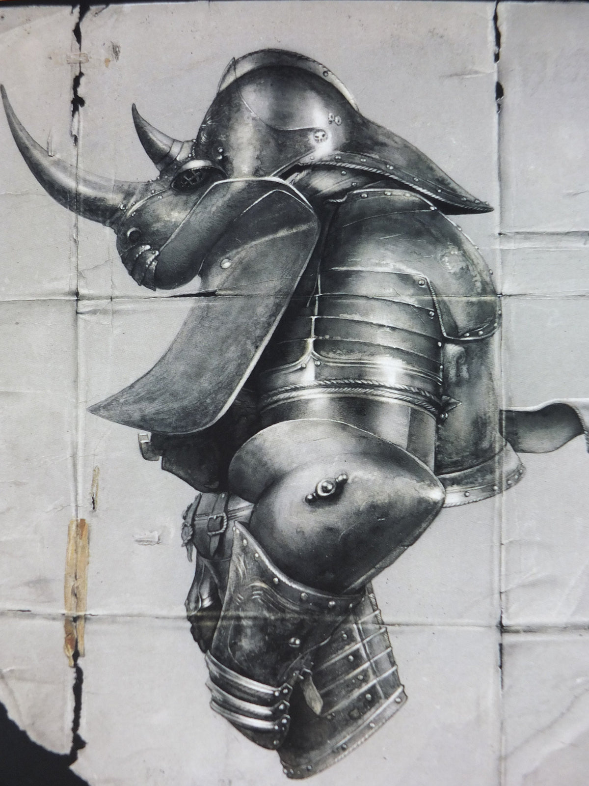 Vintage Rhino Armour by John Howe Poster, Fantasy, Rhinoceros, illustration print, wall art decor