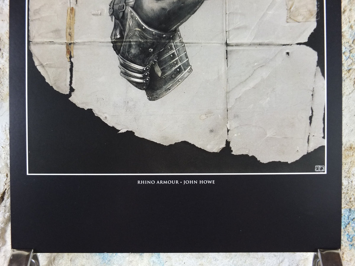 Vintage Rhino Armour by John Howe Poster, Fantasy, Rhinoceros, illustration print, wall art decor
