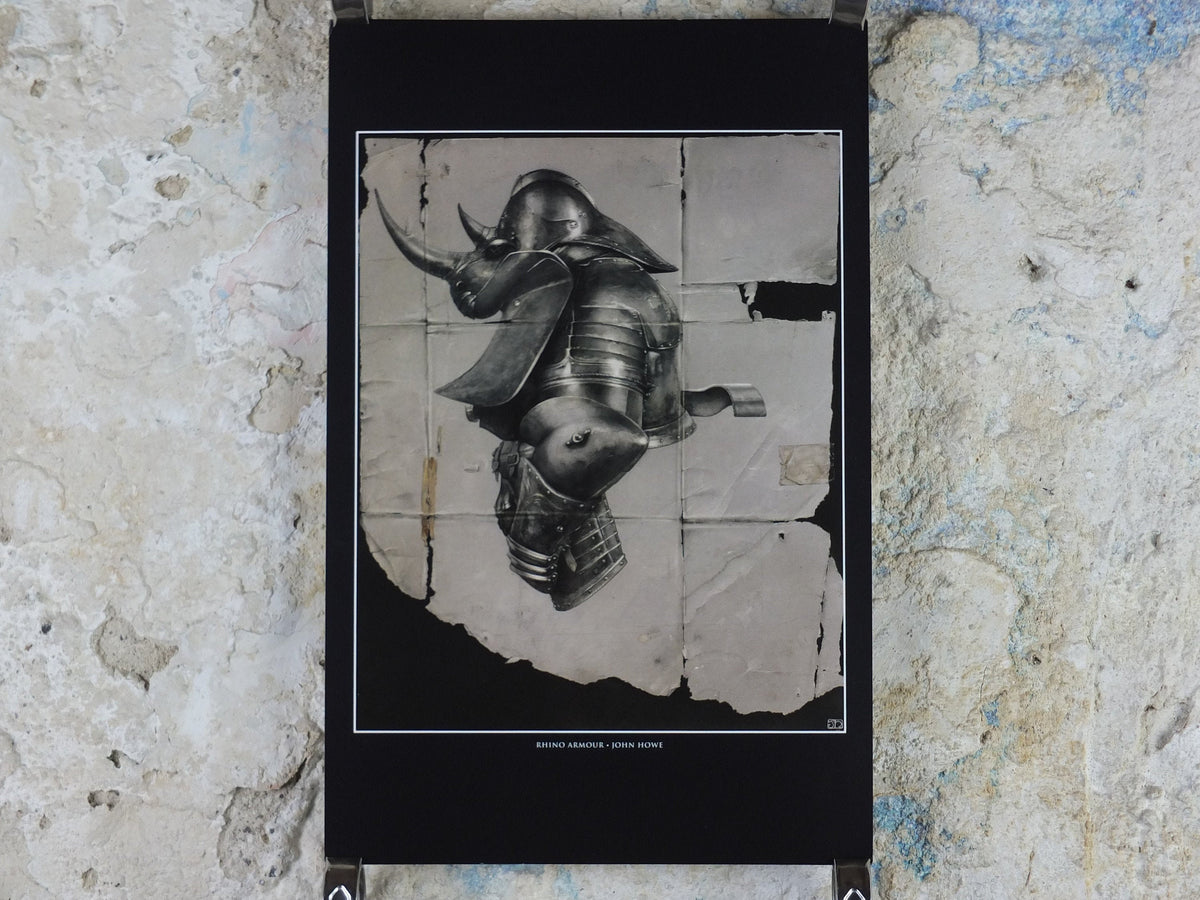 Vintage Rhino Armour by John Howe Poster, Fantasy, Rhinoceros, illustration print, wall art decor
