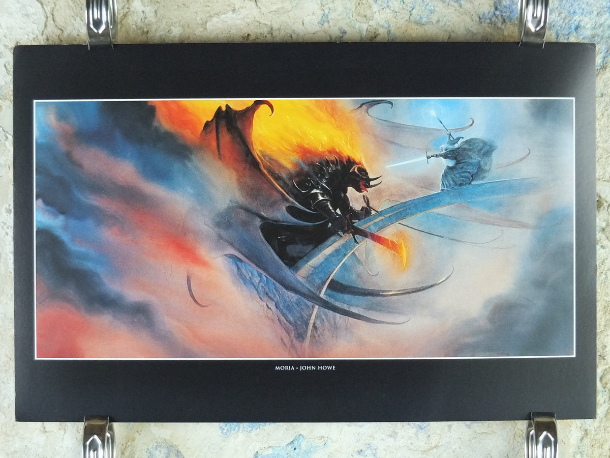 Vintage Gandalf and The Balrog by John Howe Poster, Tolkien, Lord of the Rings, Fellowship of the Ring, illustration print, wall art decor