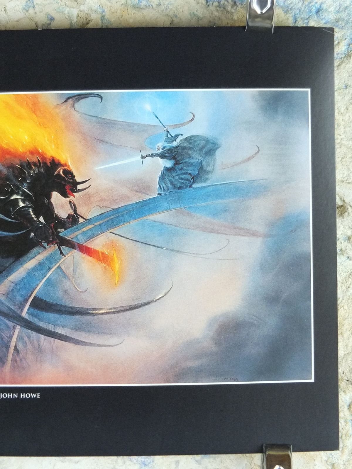 Vintage Gandalf and The Balrog by John Howe Poster, Tolkien, Lord of the Rings, Fellowship of the Ring, illustration print, wall art decor