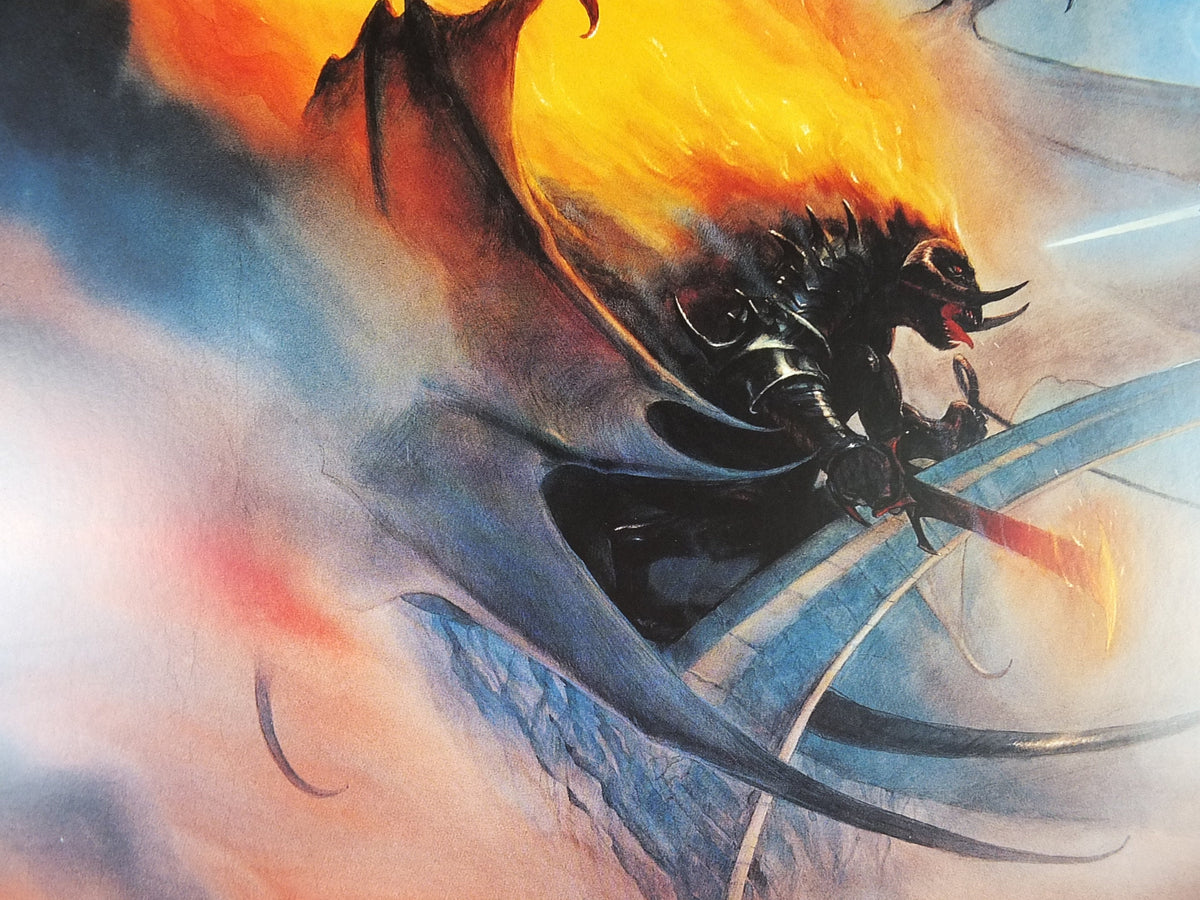 Vintage Gandalf and The Balrog by John Howe Poster, Tolkien, Lord of the Rings, Fellowship of the Ring, illustration print, wall art decor