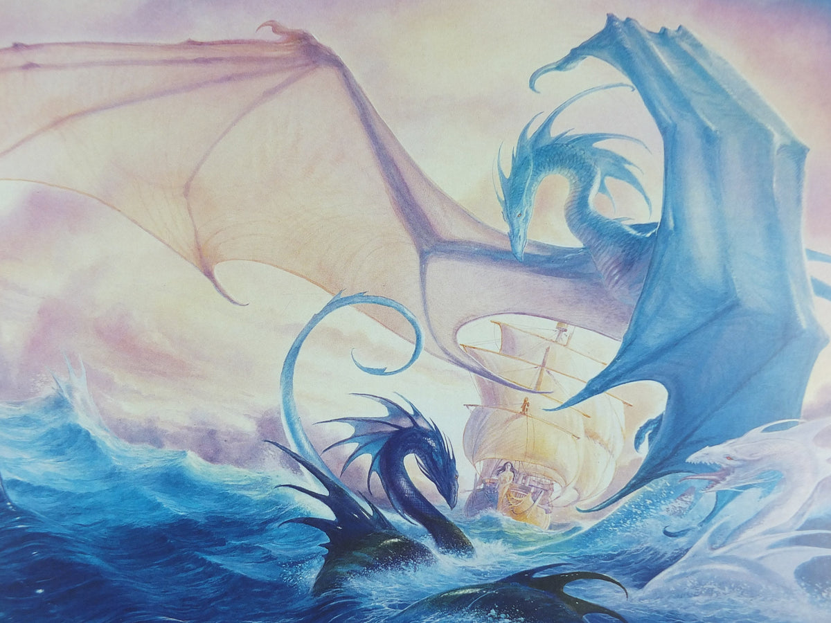 Vintage Ship of Destiny by John Howe Poster, Fantasy, Robin Hobb books, dragons, illustration print, wall art decor