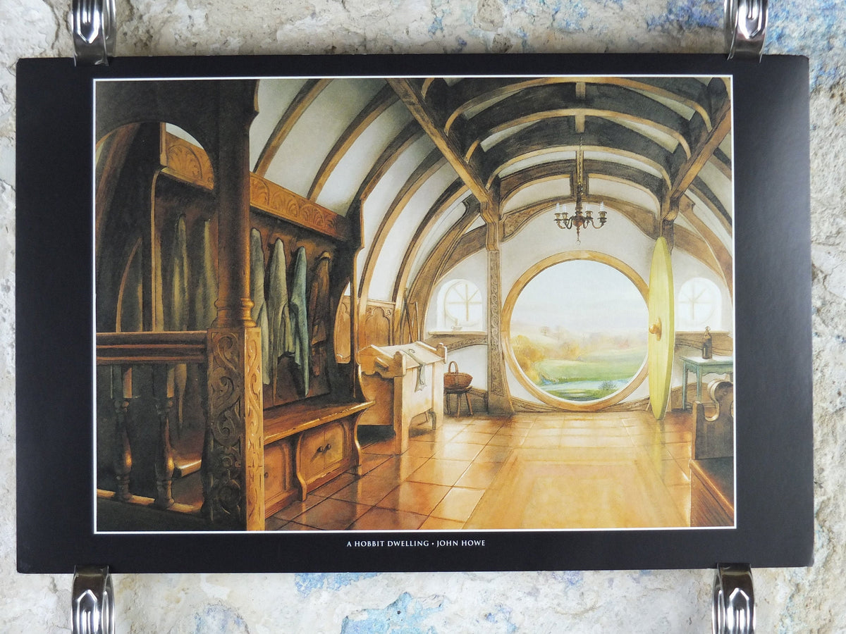 Vintage A Hobbit Dwelling by John Howe Poster, Bag End, Tolkien, Lord of the Rings, Fellowship of the Ring illustration print wall art decor