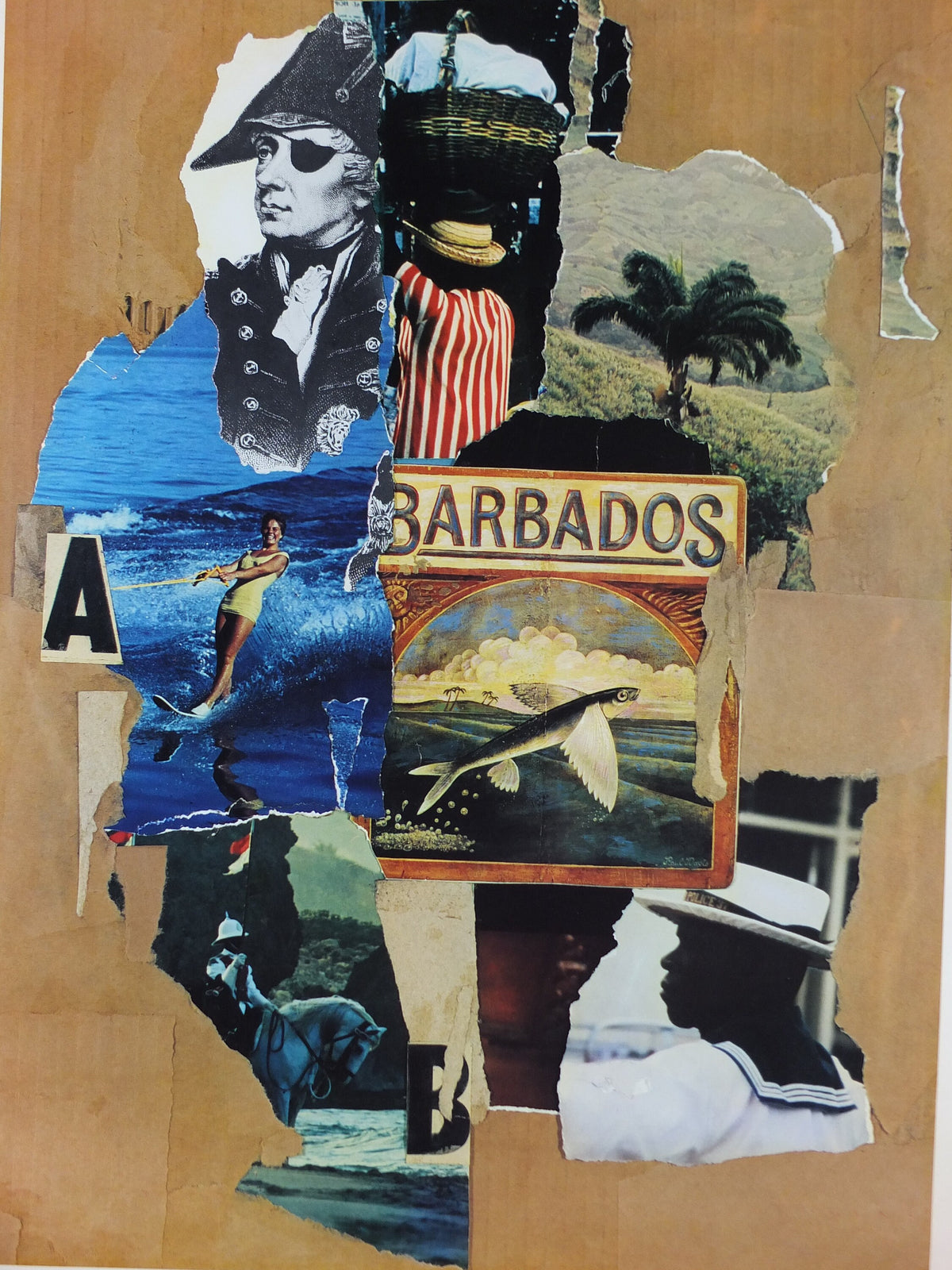 1967 Barbados Travel Poster, Barbados is a Singular Island, montage and collage of history, travel tourism, wall art decor