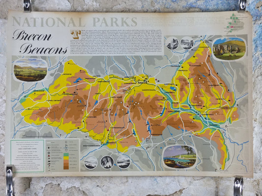 1969 Brecon Beacons Poster, National Parks, South Wales, Old Red Sandstone, Pen y Fan, Travel and Tourism, walking trail, wall art decor