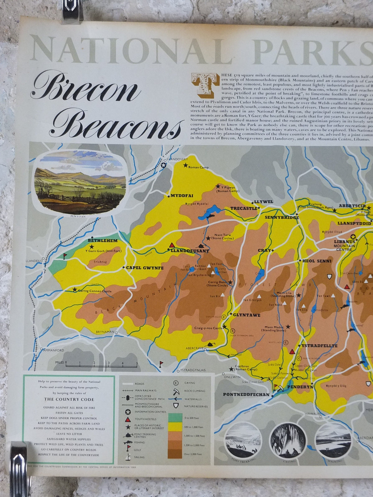 1969 Brecon Beacons Poster, National Parks, South Wales, Old Red Sandstone, Pen y Fan, Travel and Tourism, walking trail, wall art decor