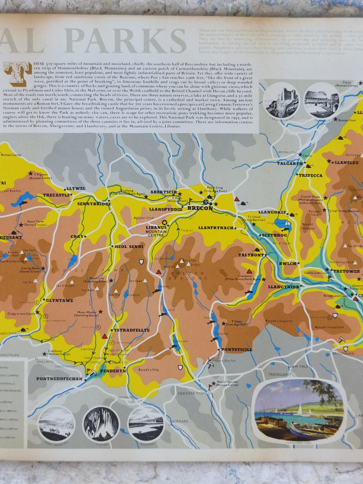 1969 Brecon Beacons Poster, National Parks, South Wales, Old Red Sandstone, Pen y Fan, Travel and Tourism, walking trail, wall art decor