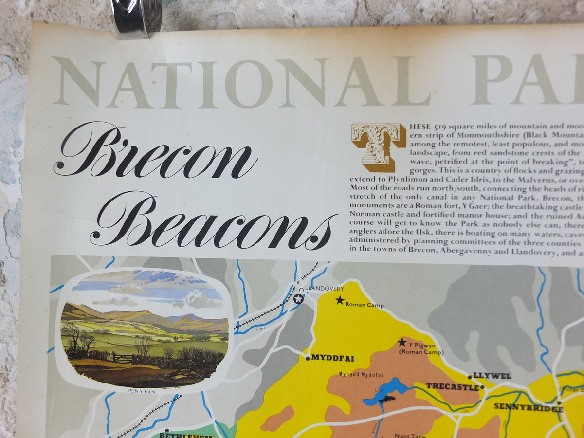 1969 Brecon Beacons Poster, National Parks, South Wales, Old Red Sandstone, Pen y Fan, Travel and Tourism, walking trail, wall art decor