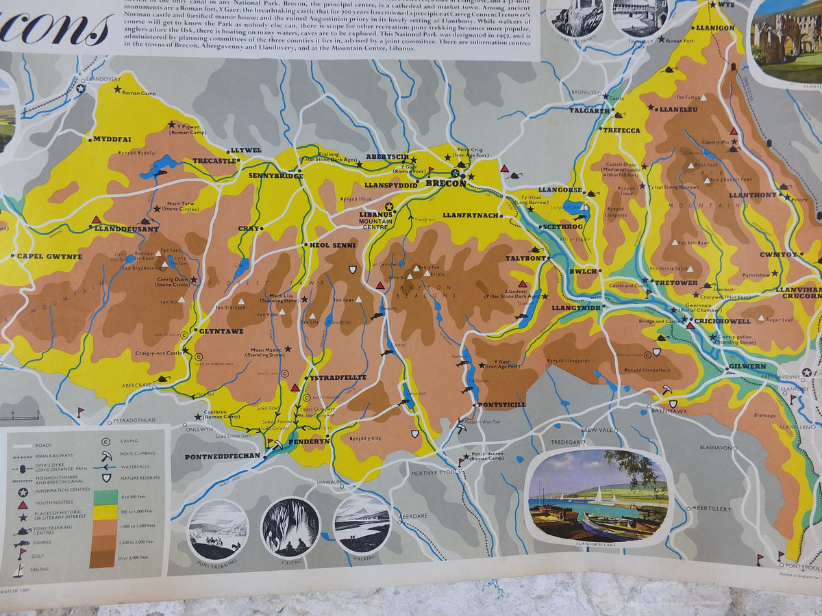 1969 Brecon Beacons Poster, National Parks, South Wales, Old Red Sandstone, Pen y Fan, Travel and Tourism, walking trail, wall art decor