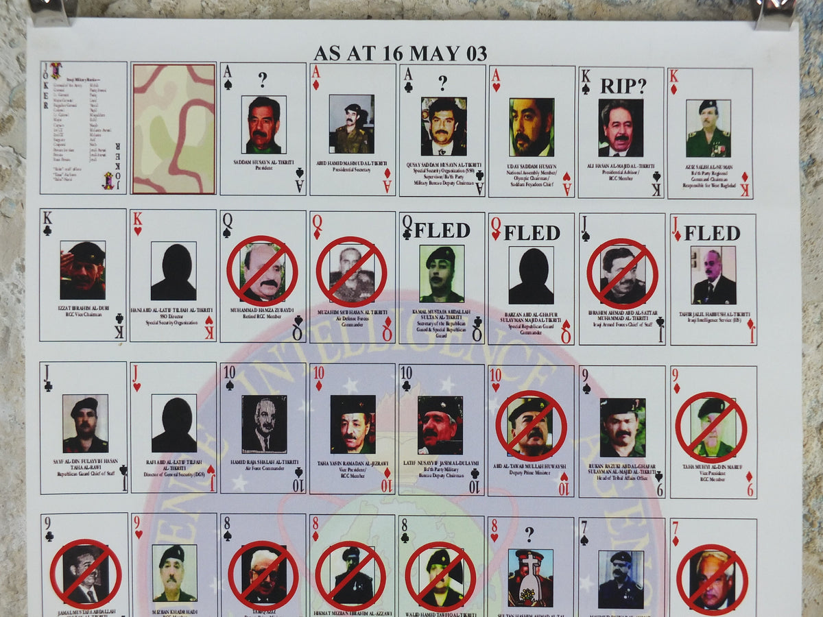 Original Iraq War Poster, Deck of Cards Most Wanted as of 16 May 2003, Gulf War, Operation Enduring Freedom, print wall art decor 2000s