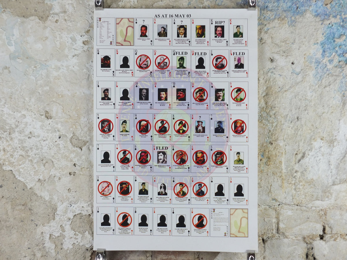 Original Iraq War Poster, Deck of Cards Most Wanted as of 16 May 2003, Gulf War, Operation Enduring Freedom, print wall art decor 2000s