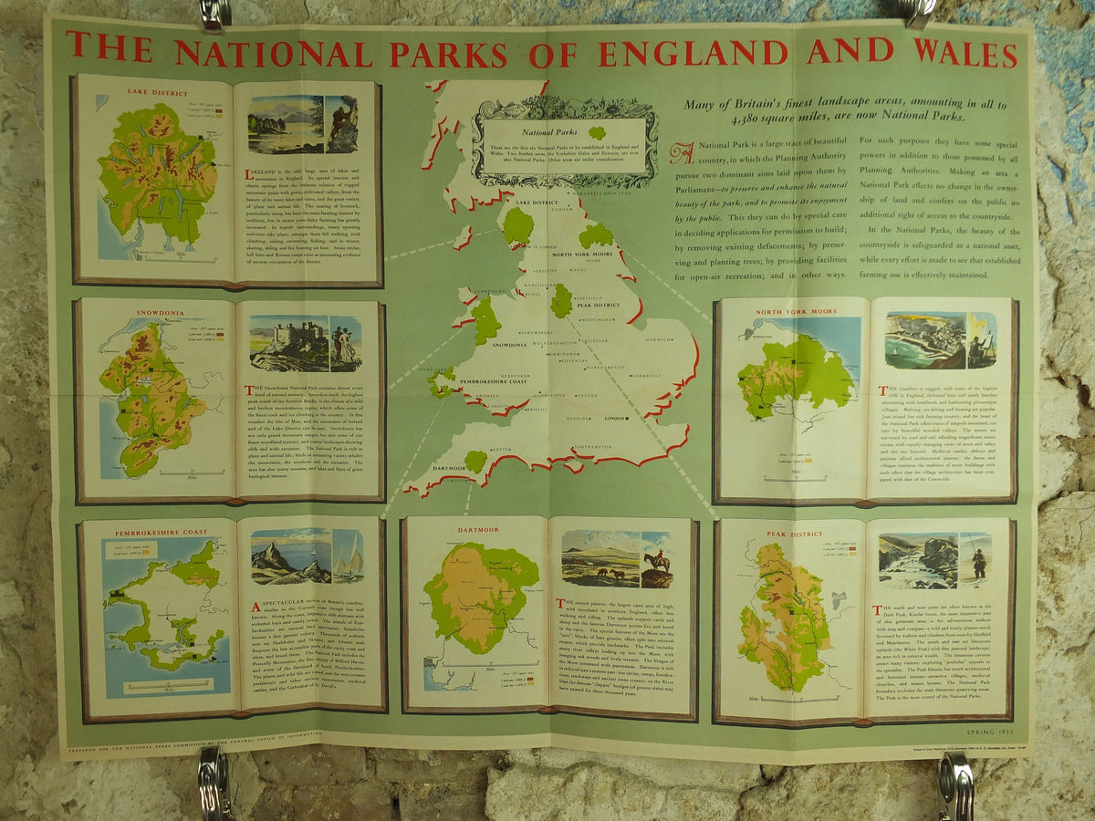Original Vintage National Parks of England and Wales Poster Lake District Peak Snowdonia Dartmoor York Pembrokeshire wall art 1950s 1955