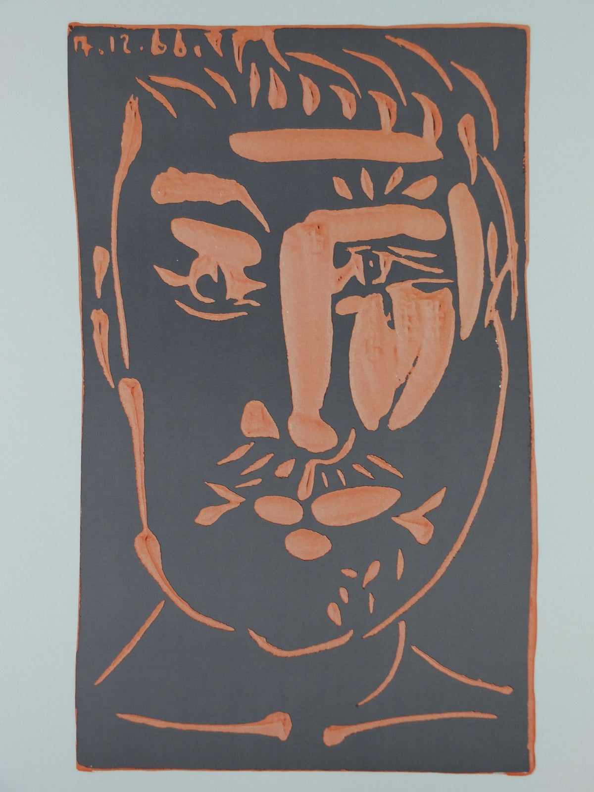 1977 Pablo Picasso Poster, Visage d'homme, Late Period Neo-Expressionism, amazing condition, Spanish painter, wall art, 1970s