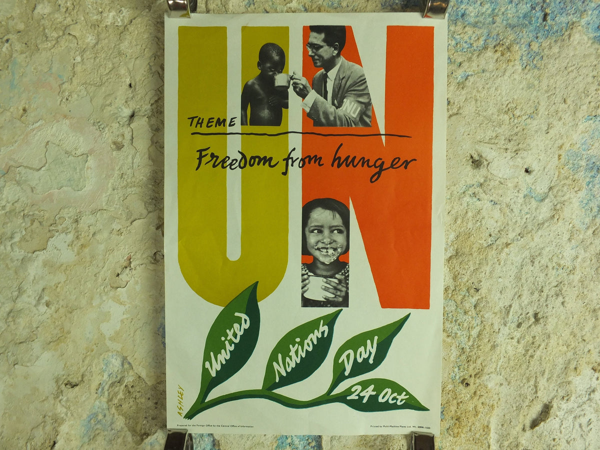 Original Vintage United Nations Poster Freedom from Hunger United Nations Day 24 October Ashley starve starvation print wall art 1960s