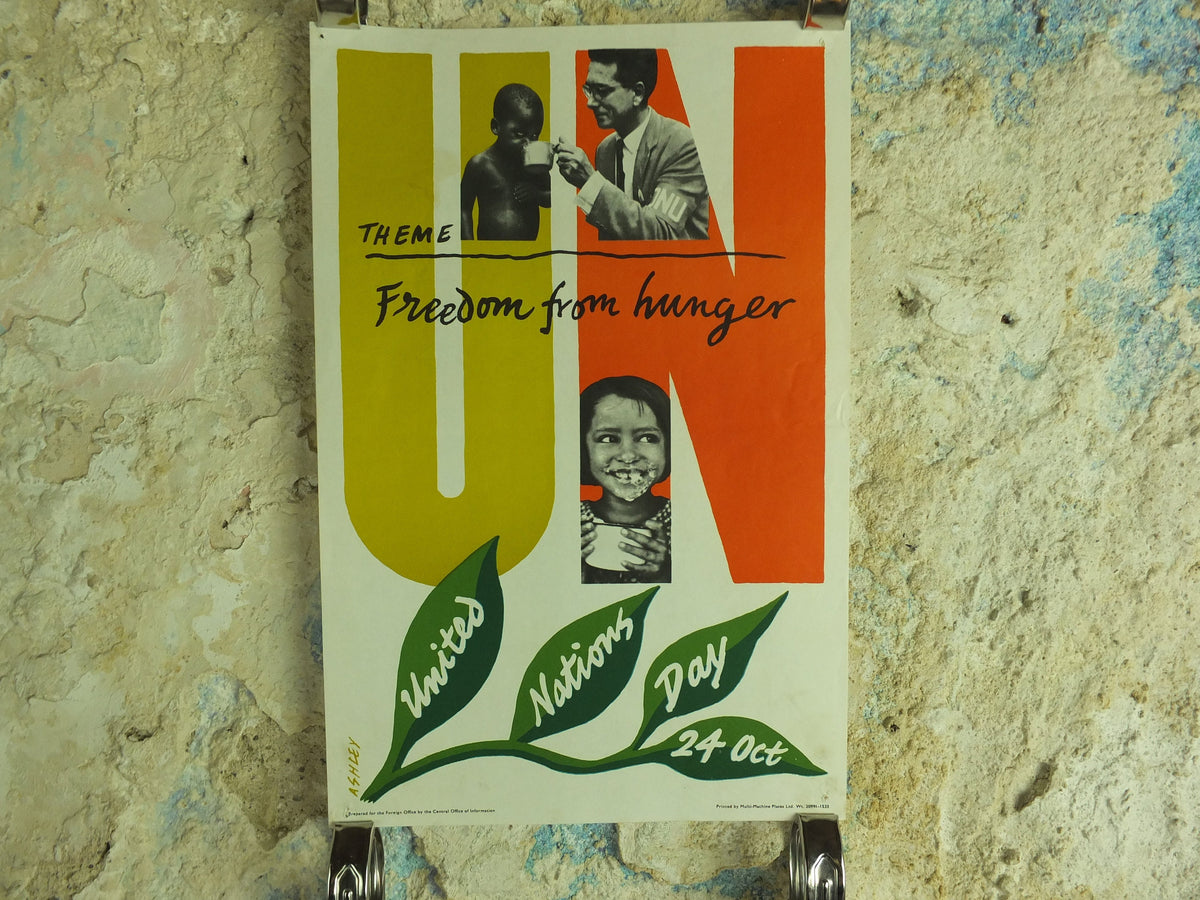 Original Vintage United Nations Poster Freedom from Hunger United Nations Day 24 October Ashley starve starvation print wall art 1960s