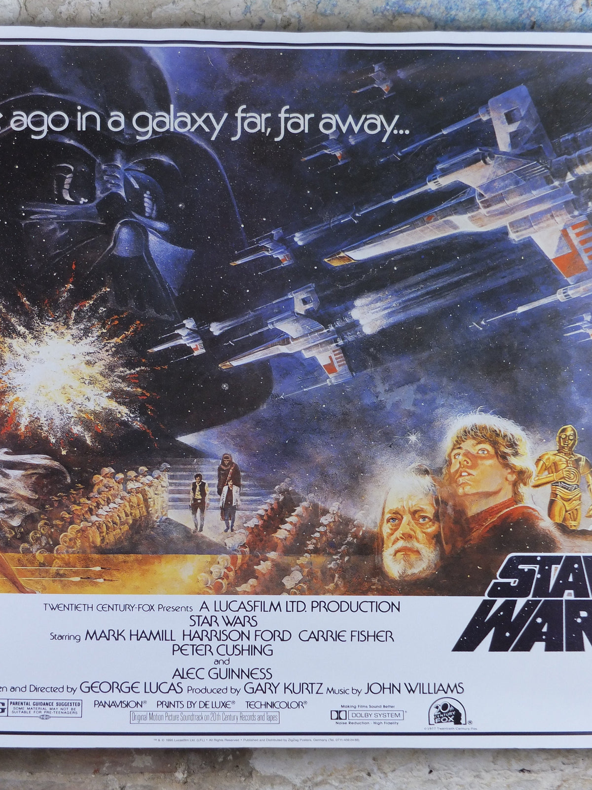 1995 Star Wars A New Hope Poster, by Zigzag Posters Germany, half sheet design, wall art cinema film memorabilia