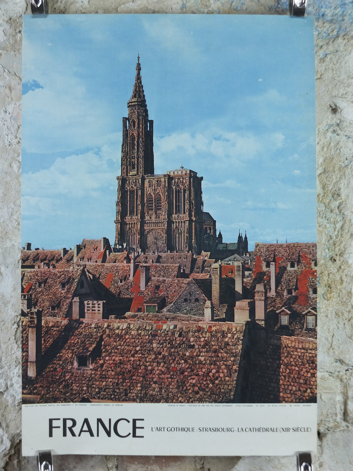 1960s Strasbourg Cathedral France Poster, printed by French Government, travel tourism holiday vacation wall art decor