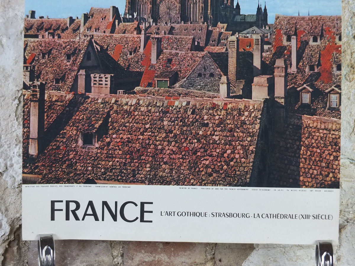 1960s Strasbourg Cathedral France Poster, printed by French Government, travel tourism holiday vacation wall art decor